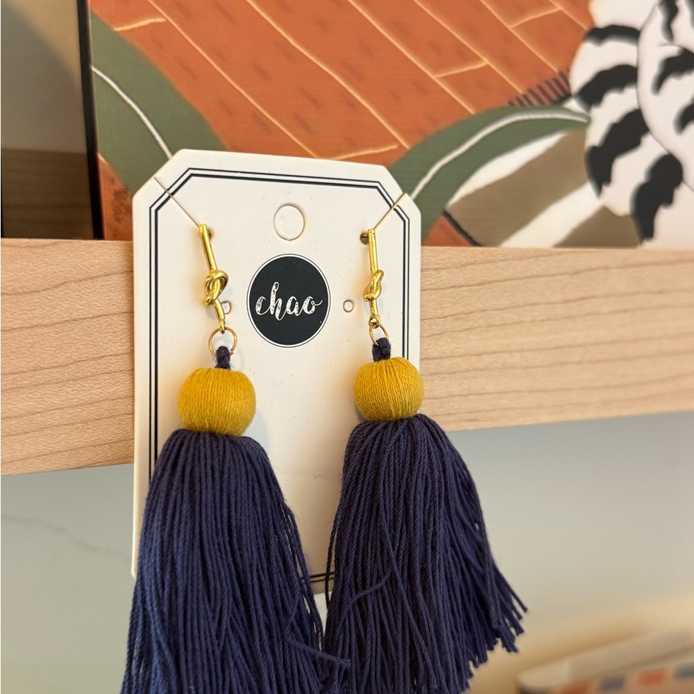 Navy and Yellow Tassel Earrings